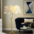 Luxury modern light antique corner decorative ostrich feathers LED standing floor lamps